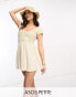 Фото #2 товара ASOS DESIGN Petite scoop neck cap sleeve crinkle shirred mini dress in sand