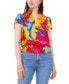 ფოტო #1 პროდუქტის Women's Floral-Print Smocked-Waist Split-Neck Top