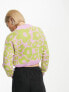 Noisy May cropped jumper in lime & purple floral