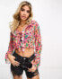 Фото #1 товара Monki mesh frill tie front cardigan in pink floral