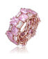 Sterling Silver 18k Rose Gold Plated with Pink Ice & Cubic Zirconia Chunky Double Row Eternity Band Ring