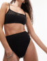 Topshop crochet high waist high leg bikini bottoms in black