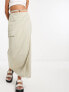 Weekday Fold linen blend cargo midi skirt in khaki