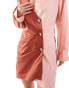 ASOS DESIGN asymmetric half wrap shirt with front button detail in pink and rust