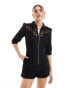 Morgan crochet lace playsuit with zip detail in black