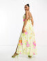 The Frolic bloom floral print asymmetric ruffle maxi dress in multi