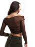 Фото #7 товара Bershka mesh bardot top in chocolate