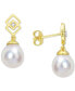 ფოტო #1 პროდუქტის Cultured South Sea Oval Pearl (8-9mm) & White Topaz Accent Drop Earrings in Gold-Tone Sterling Silver