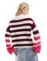 JDY wide sleeve jumper in purple and pink stripe