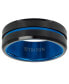 Men's Brushed Finish Wedding Band in Black & Blue Tungsten Carbide