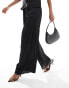 Фото #4 товара River Island plisse satin wide leg trouser co-ord in black