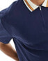 ASOS DESIGN relaxed rib polo with contrast tipping in navy