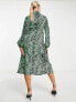 Queen Bee maternity nursing dress in green animal print