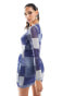 Фото #8 товара Sixth June mesh patchwork denim print mini dress in blue