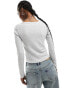 Cotton On notch front long sleeve waffle crop top in grey