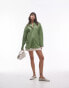 Topshop oversized cotton voile shirt in green