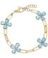 ფოტო #3 პროდუქტის Sky Blue Topaz Flower Cluster Paperclip Link Bracelet (12-3/4 ct. t.w.) in 14k Gold-Plated Sterling Silver