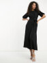 ASOS DESIGN tie waist puff sleeve midi dress in black