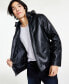 Men's Regular-Fit Faux-Leather Bomber Jacket with Removable Hood, Created for Macy's