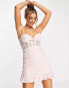 Фото #1 товара Bardot corset waist mini dress with frill hem in soft pink lace