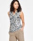 Women's Printed Knot-Neck Sleeveless Blouse Sea Glass/Cypress Grey, XS - фото #1