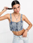 Фото #1 товара Bolongaro Trevor cropped denim bralet top in acid blue