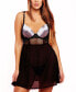 Фото #1 товара Women's Fleur Metallic Plus Size Lace and Mesh Babydoll and Panty Lingerie Set, 2 Piece