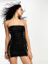 Extro & Vert lace up mini dress in dark tiger velvet burnout Schwarzer Samt, DE 42 - фото #1