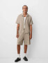 Bershka zip through cotton shirt in sand