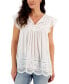 Фото #1 товара Women's Mixed-Media Lace-Trimmed Top, Created for Macy's