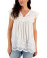 Фото #1 товара Women's Mixed-Media Lace-Trimmed Top, Created for Macy's