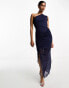 ASOS DESIGN one shoulder ruched midi dress in navy Синий, 46 - фото #4