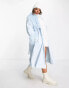 ASOS DESIGN Curve faux leather belted coat with borg trim in blue