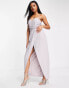 Фото #1 товара TFNC Bridesmaid bandeau wrap maxi dress with bow back in grey