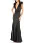 Фото #1 товара Mac Duggal Feather Shoulder V Neck Column Gown Women's