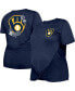 Women's Navy Milwaukee Brewers Plus Size Two-Hit Front Knot T-shirt