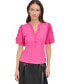 ფოტო #1 პროდუქტის Women's Puff-Sleeve Ribbed Henley Shirt