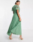 Фото #2 товара ASOS DESIGN Tall pleated dobby cowl front embroidered midi dress in khaki