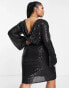 Фото #4 товара River Island Plus cowl back sequin mini dress in black