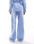 Mango straight leg tie waist striped co-ord trousers in blue