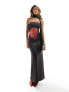 Фото #1 товара Fashionkilla slinky double layered bandeau maxi dress in black rose print