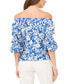 Фото #2 товара Women's Floral Off The Shoulder Bubble Sleeve Tie Front Blouse
