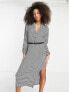 ASOS DESIGN long sleeve shirt midi dress with belt in mono check