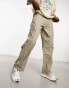 COLLUSION cargo trouser with zip detail in washed brown