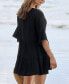 Women's Black Half Sleeve Tassel Tie Mini Cover-Up Beach Dress