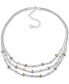 Anne Klein two-Tone Pavé Rondelle Bead & Bar Triple-Row Statement Necklace, 16" + 3" extender