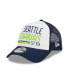 Фото #1 товара Men's White, College Navy Seattle Seahawks Stacked A-Frame Trucker 9FORTY Adjustable Hat