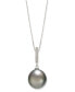 ფოტო #1 პროდუქტის Cultured Tahitian Pearl (10mm) & Diamond Accent 18" Pendant Necklace in 14k White Gold