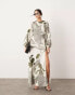 Фото #2 товара ASOS EDITION satin long sleeve smock dress in grey abstract print