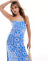 Фото #2 товара ASOS DESIGN bandeau trapeze maxi dress in blue print